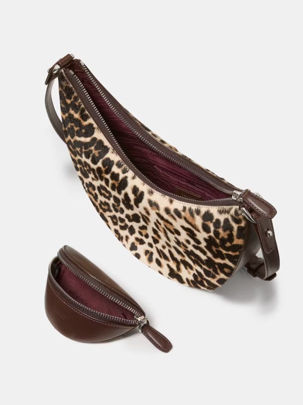 NEW Kate Spade Duo Bag in Leopard Haircalf Crossbody w/ Dark Brown leather trim - Picture 6 of 16